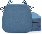 Shinnwa Chair Pads for Dining Chairs Set of 4, Non-Slip Kitchen Chair Cushions with Detachable Straps and Machine Washable Cover, 4 Pack, 17x16x2in, Blue