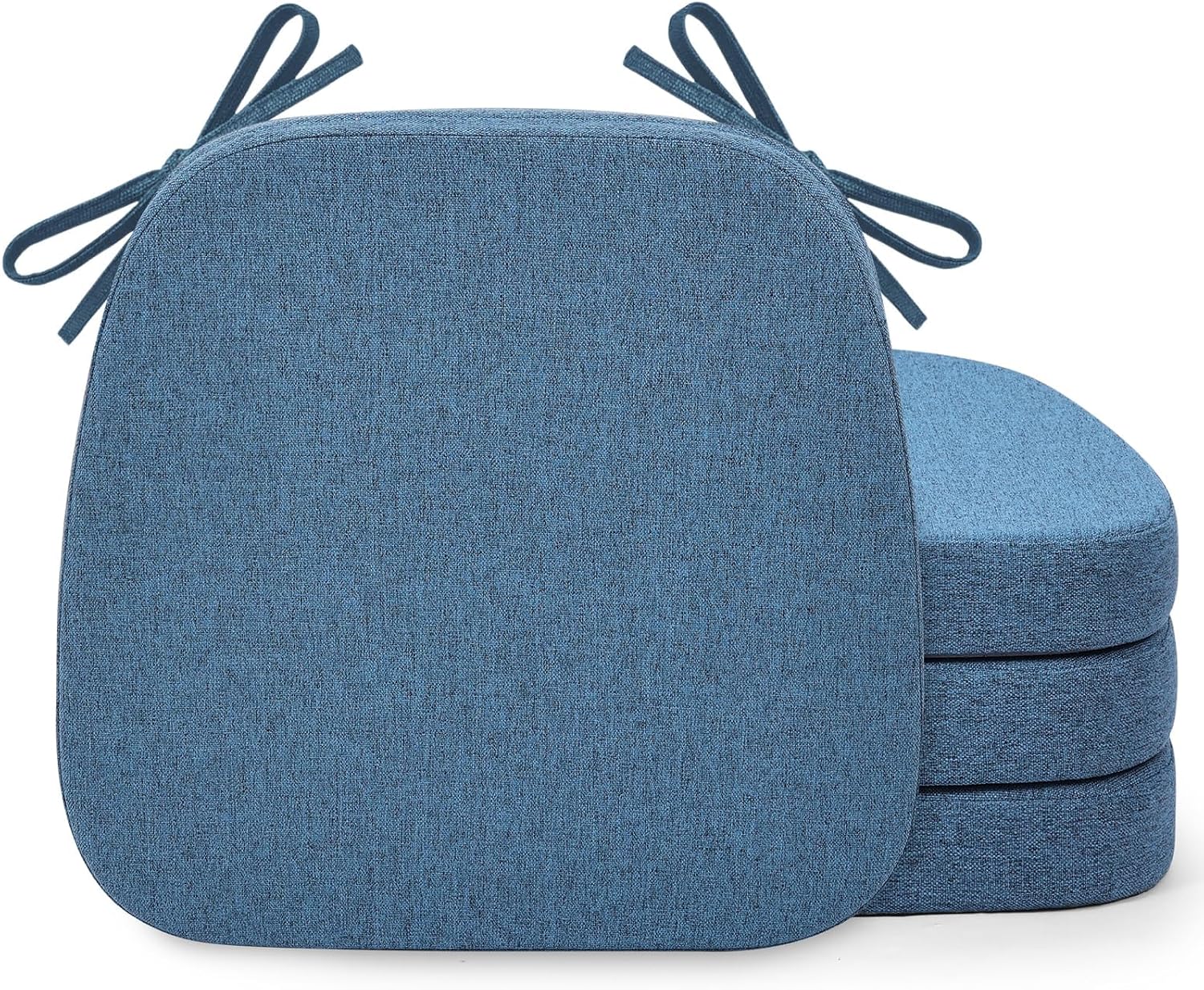 Shinnwa Chair Pads for Dining Chairs Set of 4, Non-Slip Kitchen Chair Cushions with Detachable Straps and Machine Washable Cover, 4 Pack, 17x16x2in, Blue