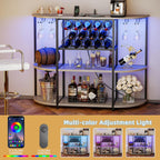 VICTONE Wine Bar Cabinet with LED Lights and Power Outlets, Freestanding Coffee Liquor Bar Cabinet with Glass Holder, Wine Rack Table for Home Kitchen Dining Room (White)