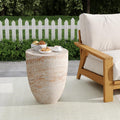 14" Lightweight Concrete Corner End Table, Retro End Table with Stable Load-Bearing Design with MGO, Decorative Accent Table No-Assembly for Indoor Outdoor, Beige