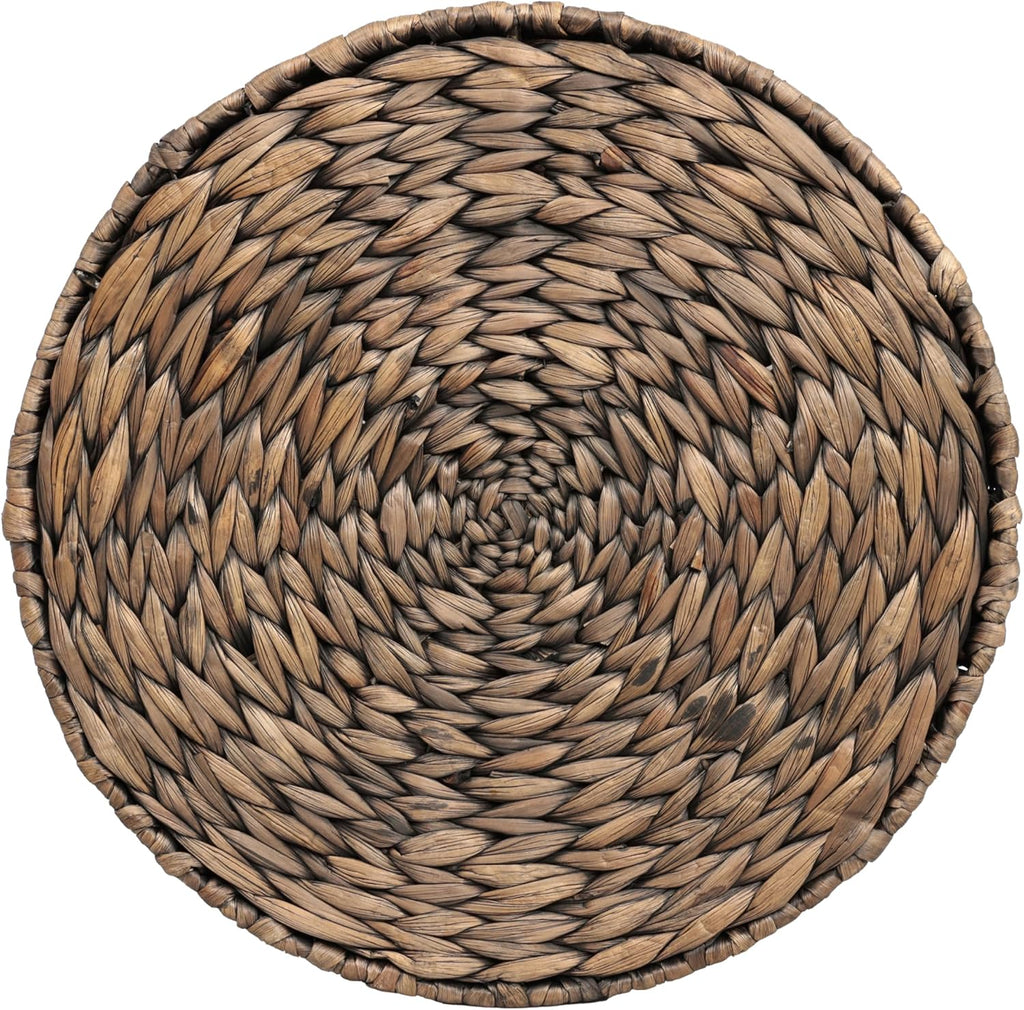 JONATHAN Y Natura 19" Handwoven Water Hyacinth Round Side Table, with Hourglass Silhouette and Metal Frame for Living Room, Bohemian Accent Table, Fully Assembled, Brown TBL2505B