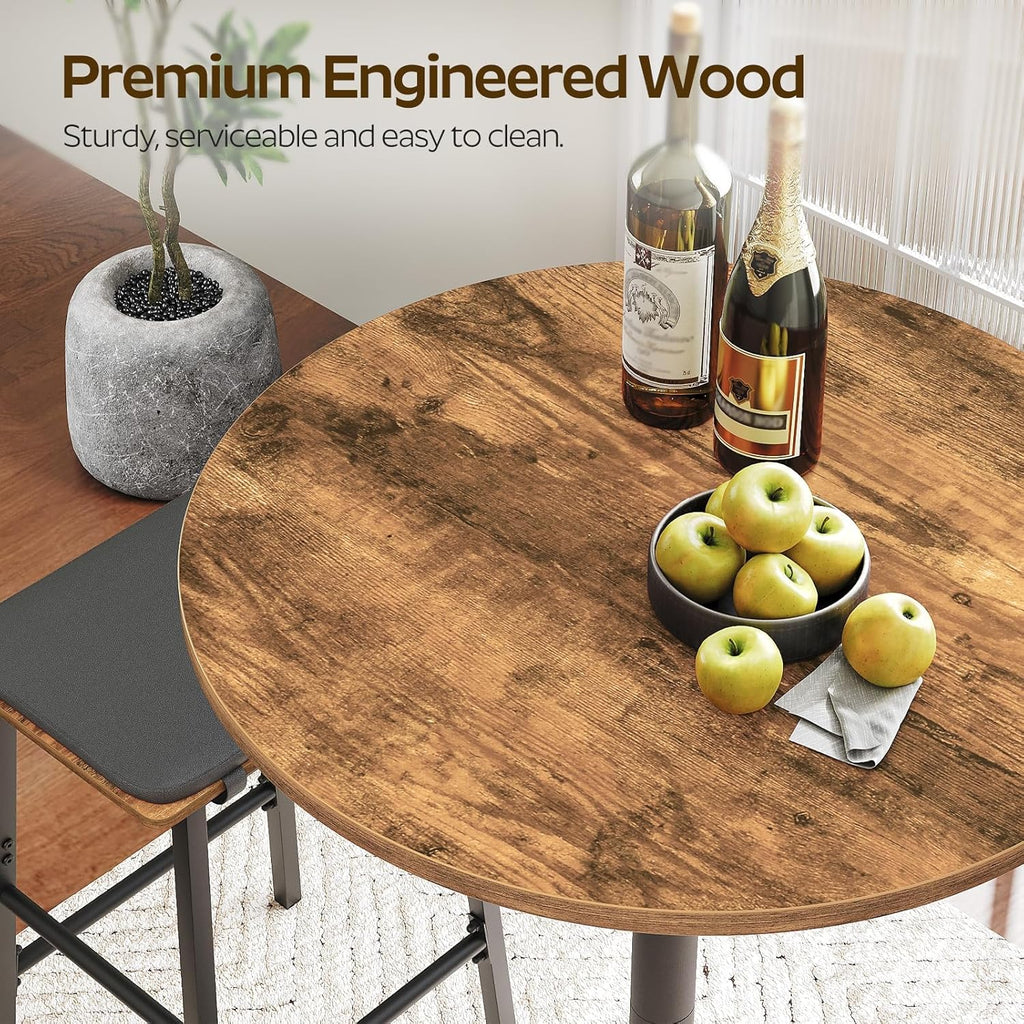 YATINEY Bar Table, Round Bar Table Set of 2, Counter Height Table, Pub Cocktail Table, Metal Frame, for Bistro, Dining Room, Living Room, Terrace, Rustic Brown and Black BT05L2BRY1