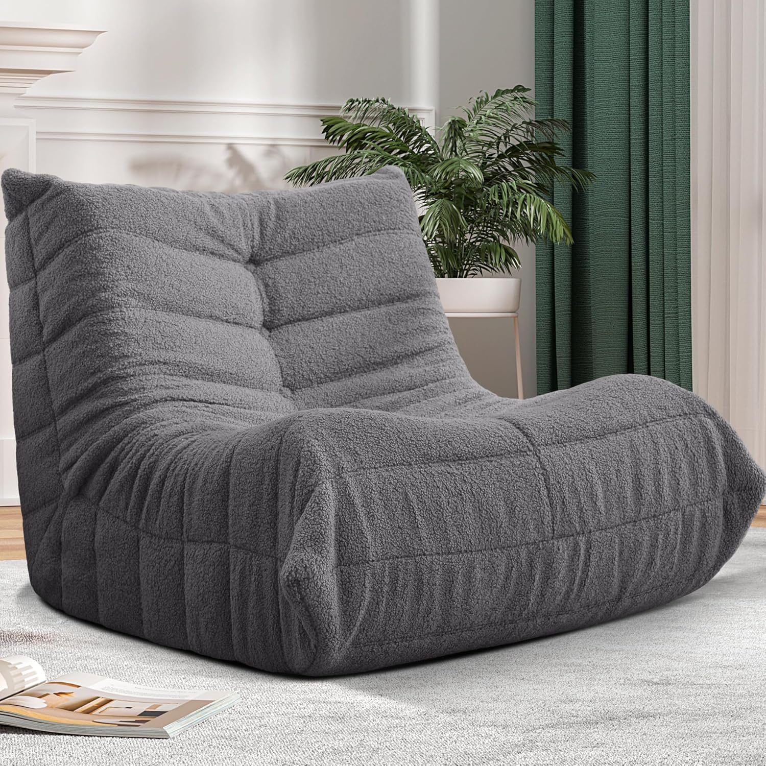 Bean Bag Chair Big Sofa Beanbag Chair for Adults Fireside Chair Bean Bag Lounger with Memory Foam Filled for Home,Apartment or Gaming Venue (Darkgrey Teddy)