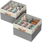 Shoe Organizer for Closet, 2 Pack Foldable Shoe Storage Organizer Box Bin with Adjustable Dividers and Clear Cover, Fits up to 16-32 Pairs（Grey&Beige）