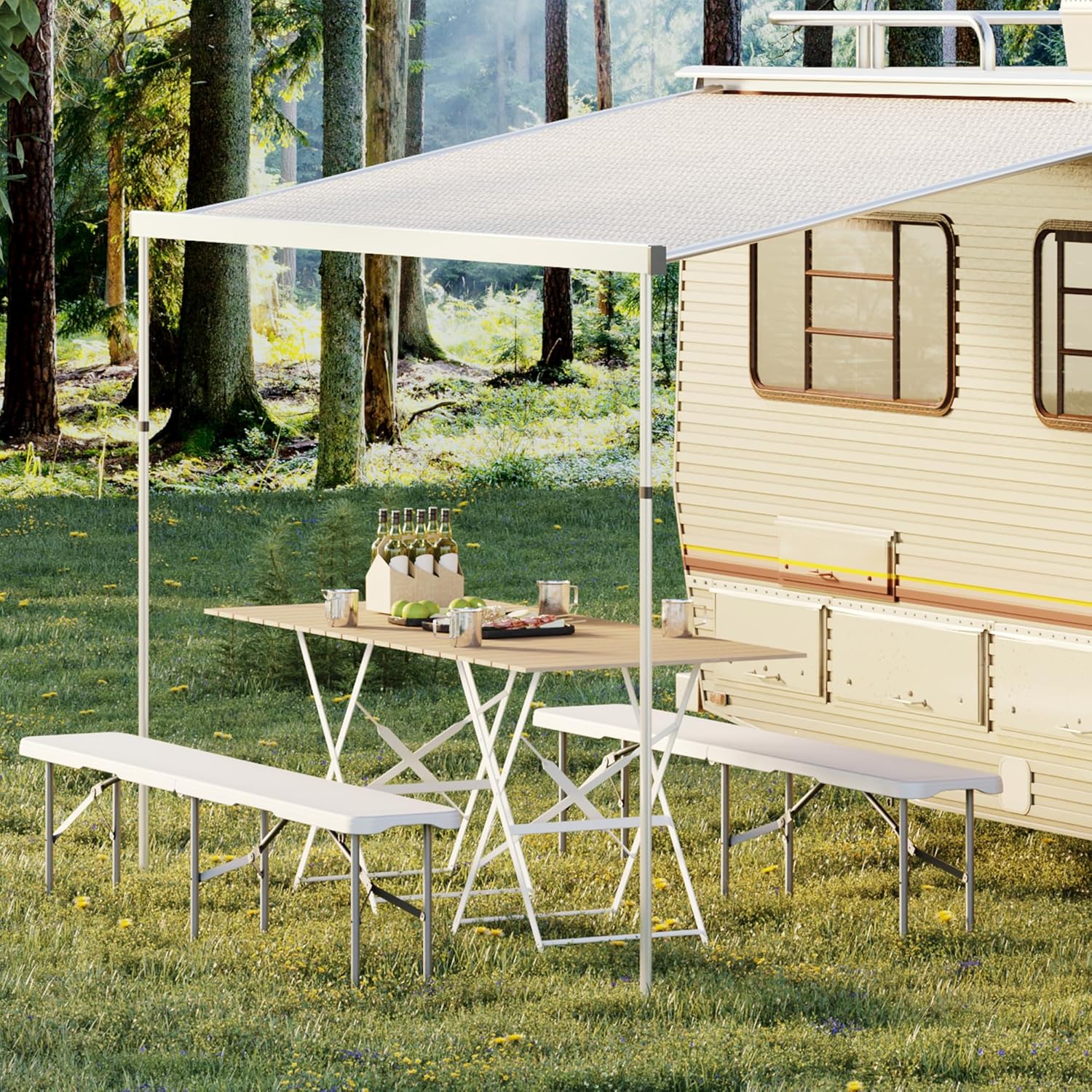 GarveeLife Portable Folding Bench 6 Foot, Plastic Foldable Bench HDPE BenchTop with Carrying Handle for Outdoor Picnic Camping Party Sports Activities - White