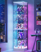 Lvifur 67''H Corner Curio Cabinet - with Glass Door, Lockable Glass Display Cabinet with RGB Motion Sensor Light, 5-Tier Figure Display Case with Removable Glass Shelf for Collectibles,White