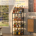 6-Tier Liquor Cabinet for Home Bar, Freestanding Stepped Wine Rack with Open Shelves for Whiskey & Coffee Syrup Storage, Corner Display Stand for Alcohol Bottle, Bar Cart Style for Living Room Kitchen