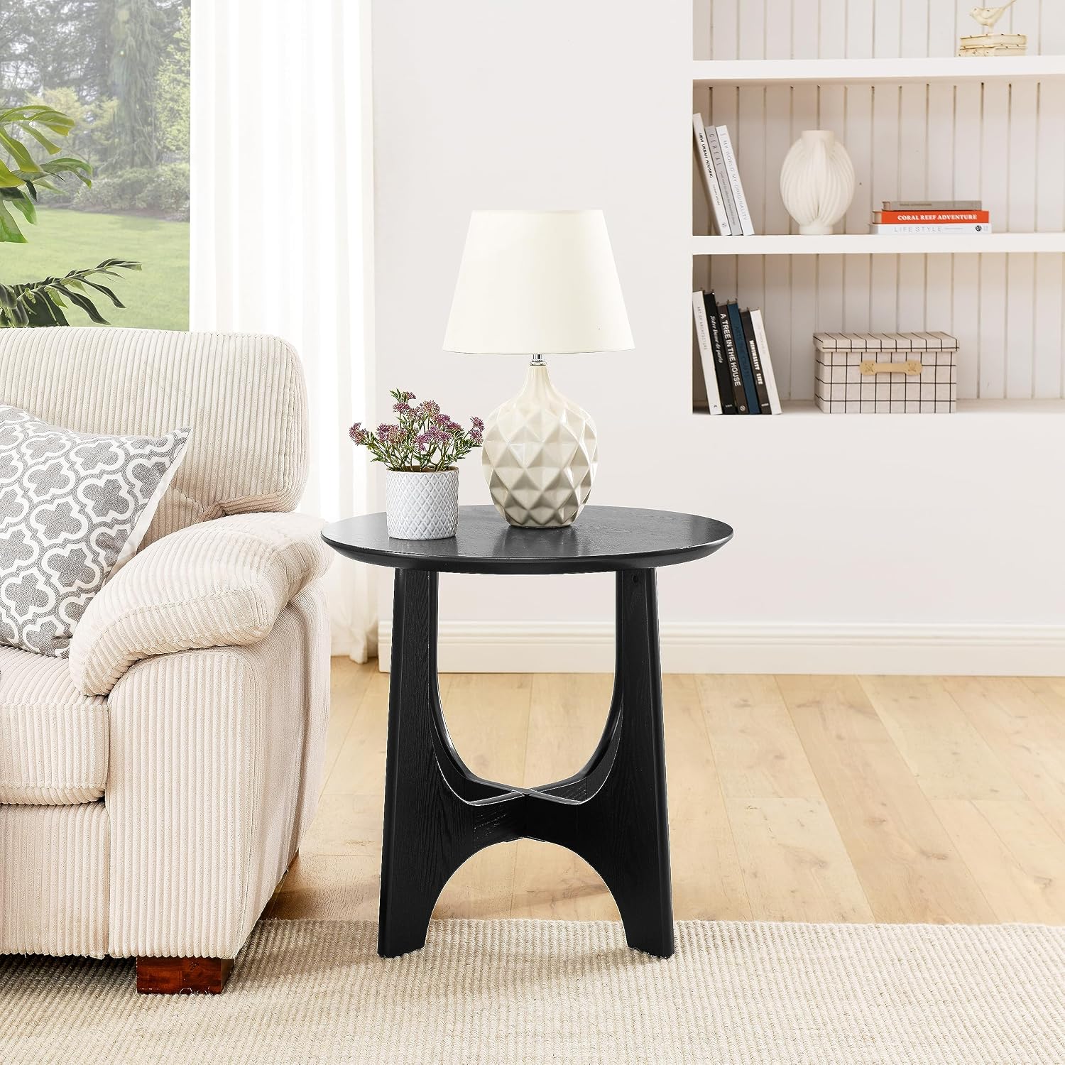 25" Round End Table, Wooden Side Table,Night Stand for Living Room,Reception Room