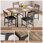 IRONCK 5-Piece Dining Table Set for 4, Extendable Kitchen Table Chairs Set of 4, Dining Room Table with 4 Upholstered Chairs, Folding for Small Space, Apartment, Walnut