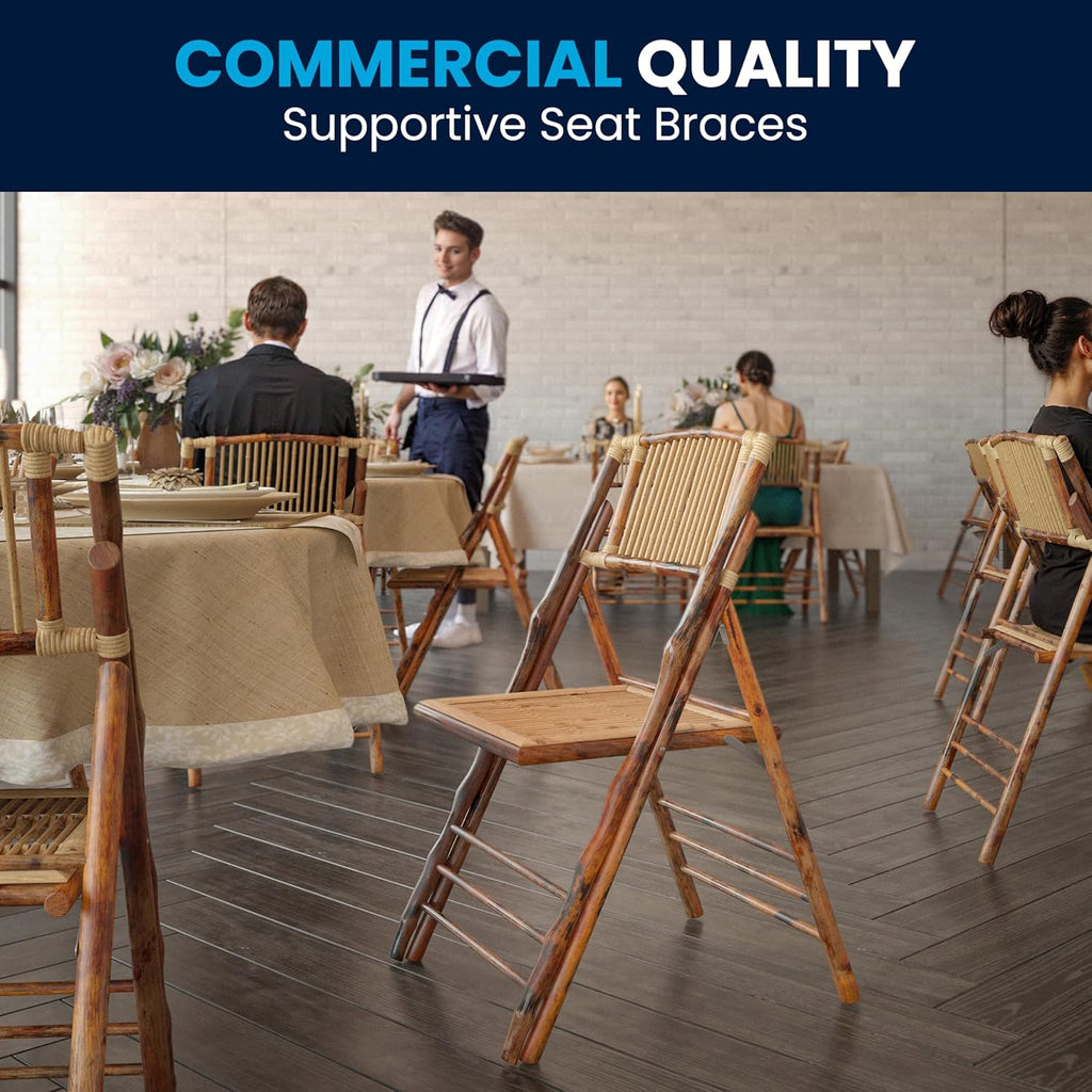 Flash Furniture Folding Bohemian Bamboo Chairs with Curved Backs, Modern Bamboo Folding Dining Chairs, 300 lb. Static Weight Capacity, Set of 2