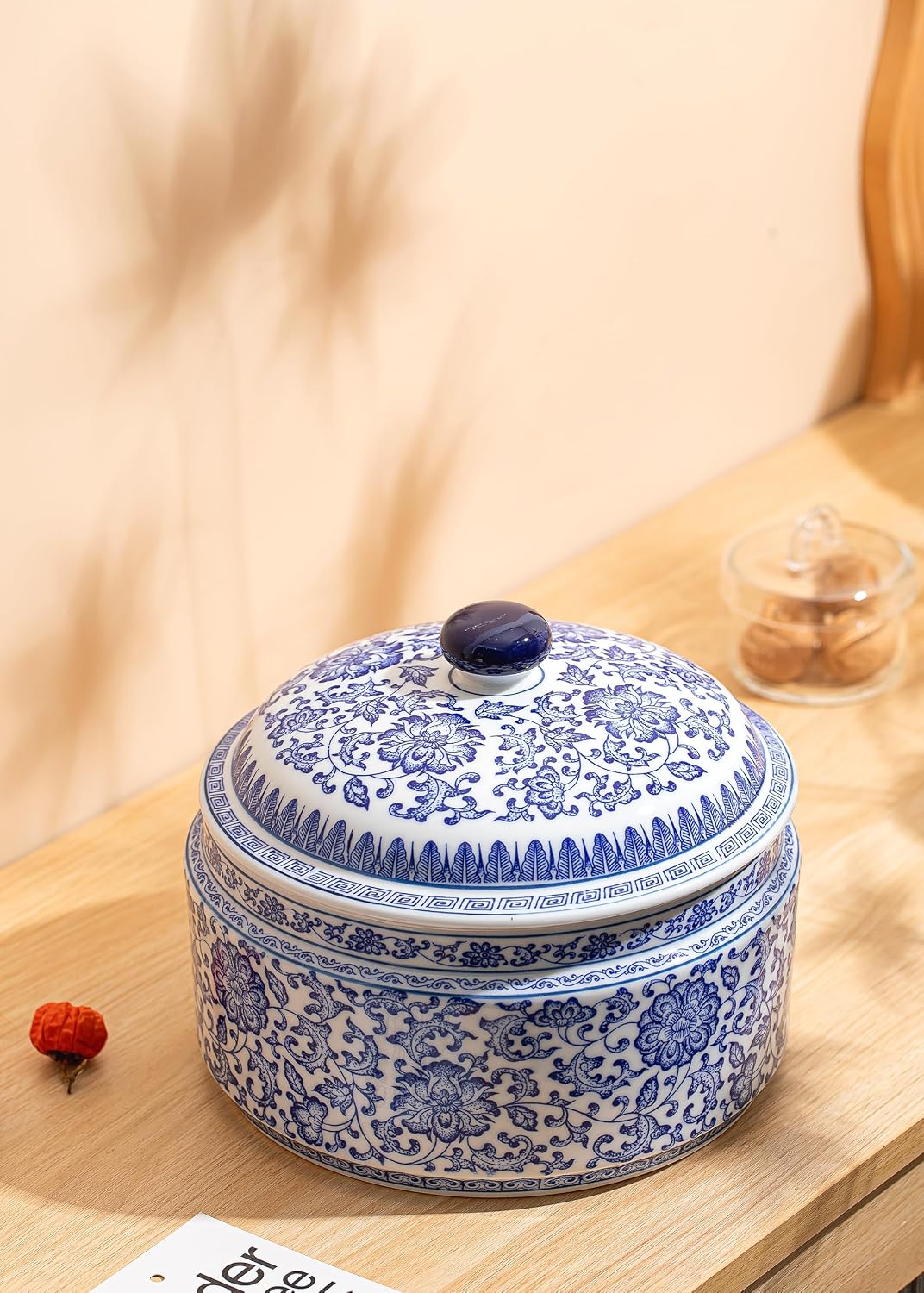 Blue and White Ginger Jar, Ceramic Chinoiserie Decorative Jars for Home, Office, Ginger Jar Vase Pocelain for Table, Living Room, Bookshelf, Mantle Fireplace, Centerpieces 6.5"