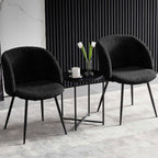 NORDICANA Accent Chairs Set of 2, Fuzzy Sherpa Dining Chairs with Barrel Back, Upholstered Faux Fur Armchairs with Black Metal Leg, Living Room Chairs (Black)
