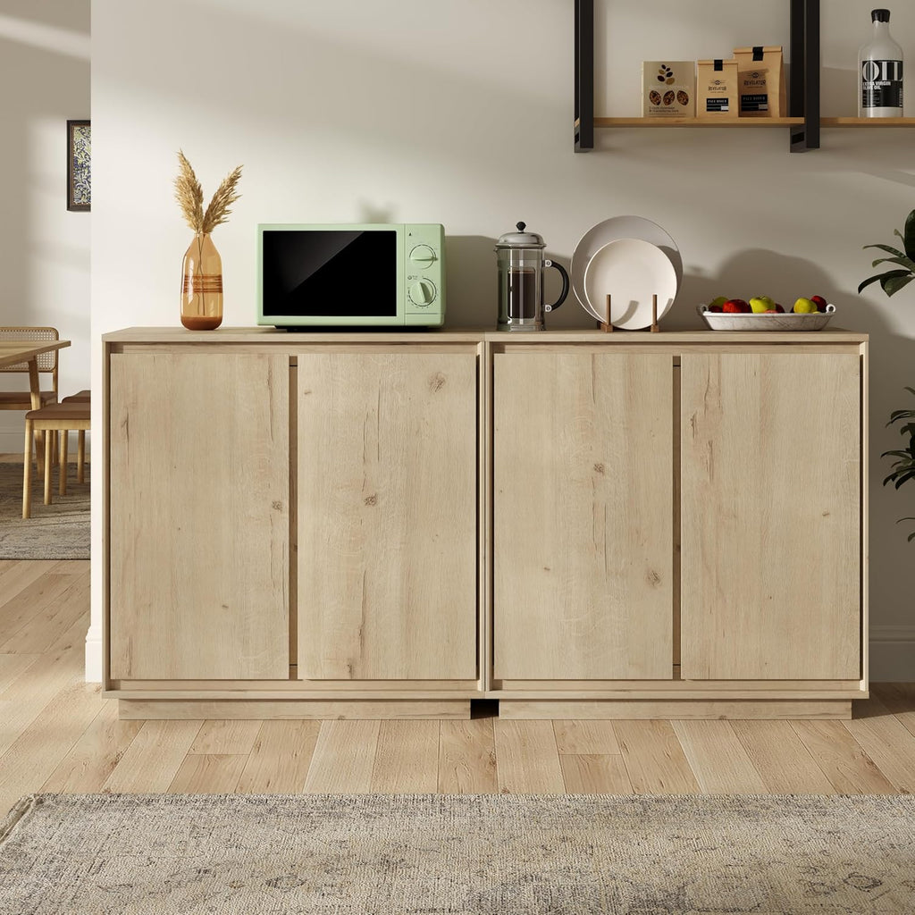3pcs Sideboard Cabinet Buffet Cabinet with Storage with Adjustable Shelves and Handle-Free Design Suitable for Kitchens,Hallway,and Living Rooms Light Oak