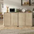3pcs Sideboard Cabinet Buffet Cabinet with Storage with Adjustable Shelves and Handle-Free Design Suitable for Kitchens,Hallway,and Living Rooms Light Oak