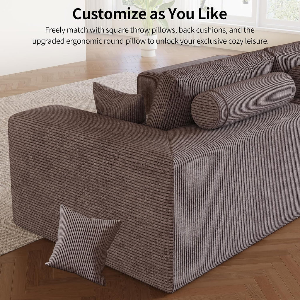109" Modular Sectional Sofa with Ottoman - L Shaped Oversized Deep Seat Cloud Boneless Couch for Living Room, Corduroy Fabric, No Assembly Required (Brown, 1 Ottoman)