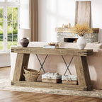 Tribesigns 70.9" Farmhouse Console Table, Long Sofa Table Behind Couch with Storage, Narrow Console Station, Industrial Rustic Entryway Furniture for Hallway, Entry, Living Room (1, Light Brown Oak)