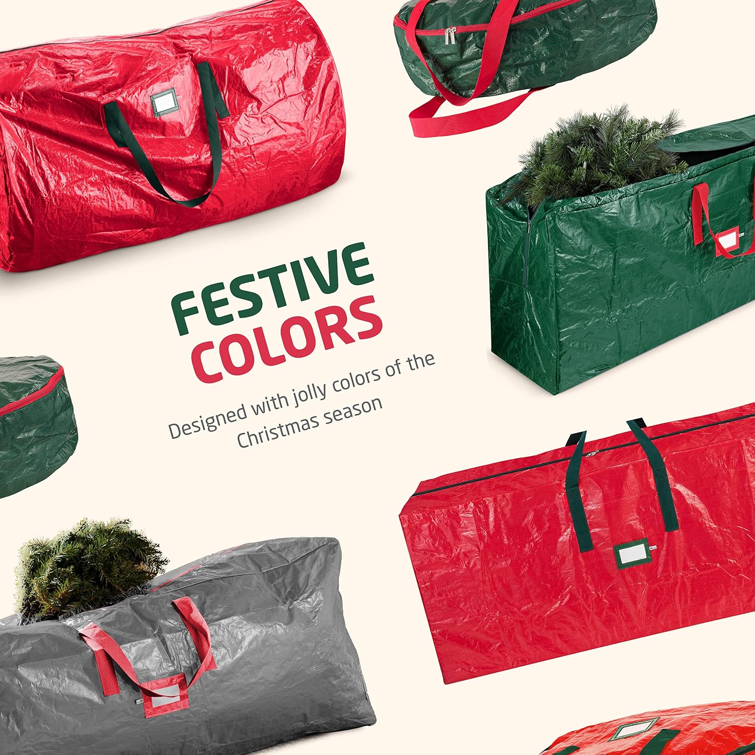 Zober Large Christmas Tree Storage Bag - Fits 9 Ft Artificial Trees - Plastic, Waterproof Christmas Tree Bag For Storage Box For Xmas - Strong, Durable Handles - Label Card Slot - White (Pack of 2)