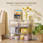 Vtopmart 4 Pack Clear Stackable Storage Drawers 15QT, Easily Assemble Closet Organizers,Plastic Storage Bins for Bathroom,Cabinet,Kitchen Pantry,Under Sink Organization(Medium)