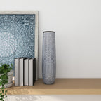 Deco 79 Ceramic Decorative Vase Slim Engraved Patterned Centerpiece Vase, Flower Vase for Home Decoration 7" x 7" x 22", Gray