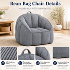 Bean Bag Chair for Adults with Armrests, Oversized Corduroy Bean Bag Sofa with High Back Support, Comfy Memory Foam Lounge Chair for Living Room, Bedroom, Dorm & Gaming (Dark Gray)
