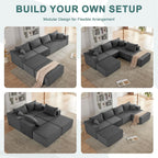 Weture 121''Modular Sectional Sofa with 2 Ottoman, Boneless couches for Living Room Furniture, Comfort U Shaped Sofa, Deep Seat Corner Couch, No Assembly Required（Gray, Corduroy）