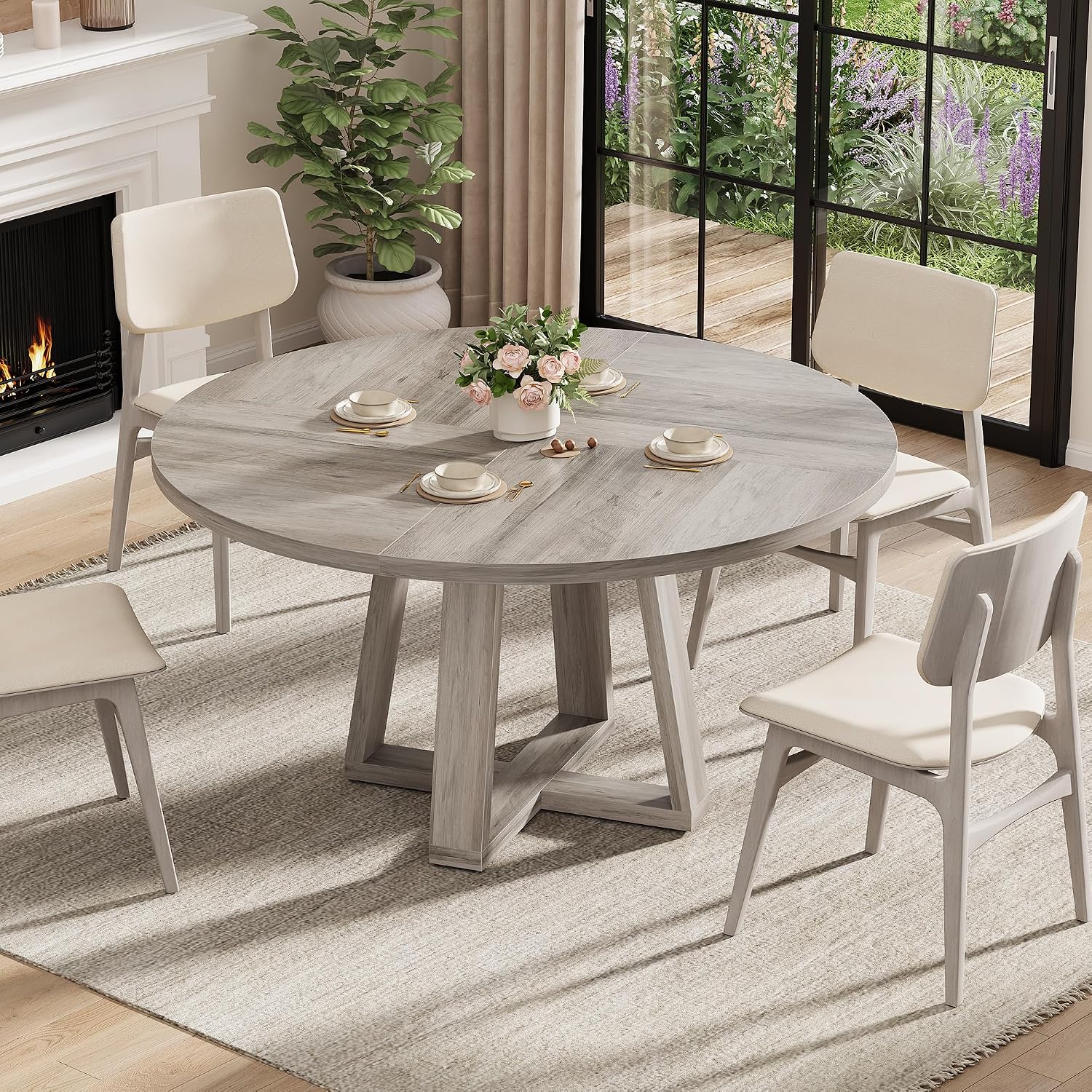 Garvee 47" Round Dining Table, Modern Dining Table | For 4-6 People, Modern Kitchen Dinner Table, Wood Cross Pedestal Base, For Living Room