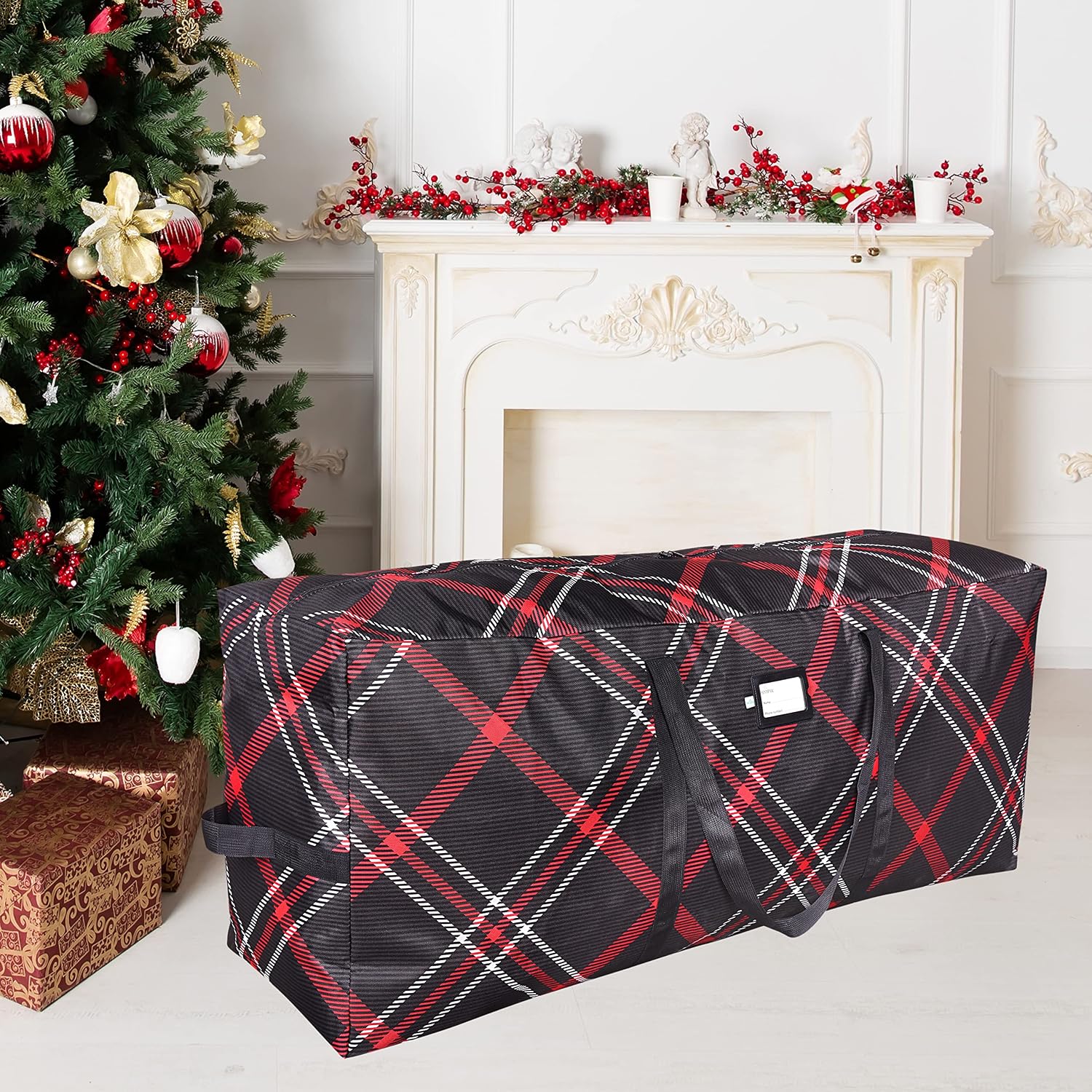 Christmas Heavy Duty Tree Storage Bag | Fits Up to 9 Ft. Tall Disassembled Xmas Tree | 25" X 20" X 65" | Durable 600D Oxford Material | Heavy Duty Holiday Storage Container (Plaid, 9ft)