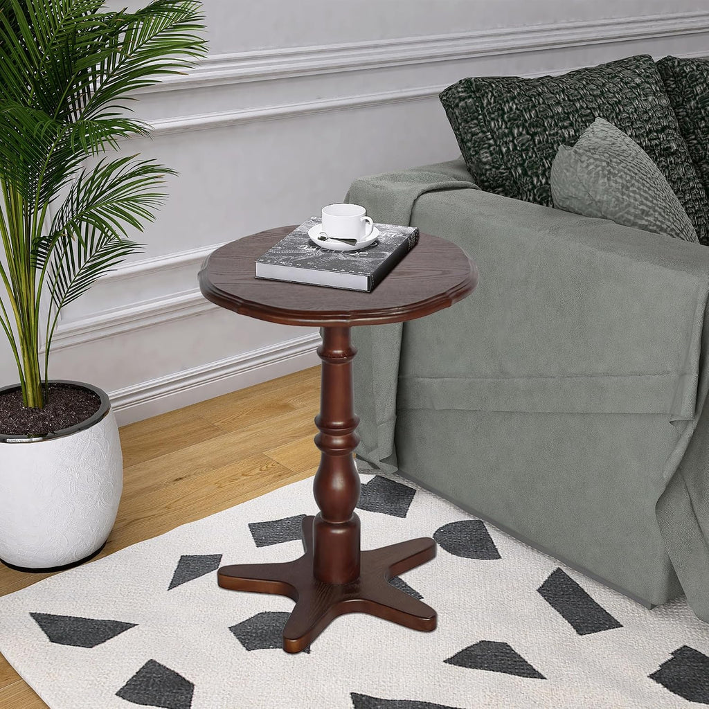 Vintage Accent Side Table, 15.75 Inch Round Wooden Pedestal Design for Living Room, Bedroom, and Entryway Use