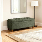 Homepop Home Decor Tufted Ainsley Button Storage Ottoman Bench with Hinged Lid Ottoman Bench with Storage for Living Room & Bedroom, Green Clover Fabric