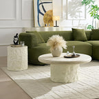 Two Fiberglass Round Coffee Table,15.75''+35.04'' Modern Design Round Side Table Center Coffee Table for Living Room,Office,Beige