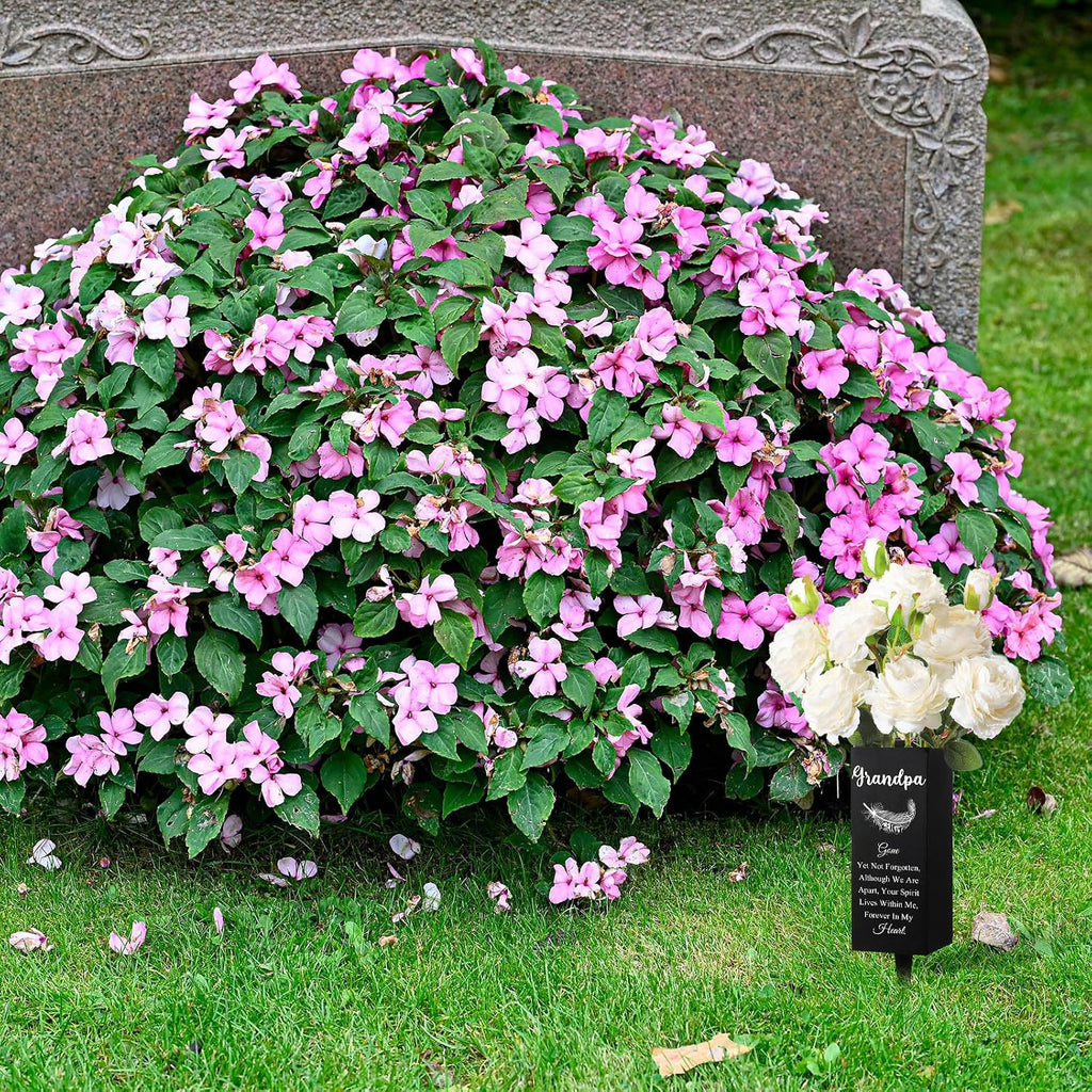 Geosar Grandpa Cemetery Vases for Grave Metal Cemetery Grave Flower Vase Memorial Flower Holder with Spike Floral Graveyard Decorations for Burial Ground Lawn Yard Funeral