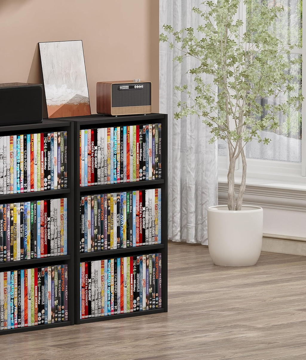 DVD Storage Cabinet Shelf, 3 Tier Media Storage Tower for CDs & Video Games, Freestanding Organizer Shelf for Living Room Home Office, Holds 80+ DVDs(Black)