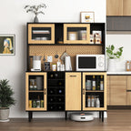 Farmhouse Buffet Sideboard Cabinet with Power Outlet & Wine Rack -59" Height, Coffee Bar Cabinet with Storage Door for Kitchen Pantry Living Room