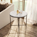 24/7 Shop at Home Aureum Modern 22-inch Round Marble Top End Table with X-Brace, Hammered Dark Bronze Metal Frame for Living Room, Office, White