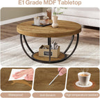 Tribesigns Round Coffee Table, 31.7" Wooden 2-Tier Circle Coffee Table with Storage Shelves, Modern Accent Cocktail Table Center Table for Living Room, Natural Wood Brown
