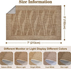 Jute Rug 5x7 Outdoor Patio Rug with Border, Washable Rugs for Living Room, Farmhouse Non Slip Area Rugs with Rubber Backing Indoor Outdoor, Non Shedding Carpet for Bedroom, Courtyard, Light Brown