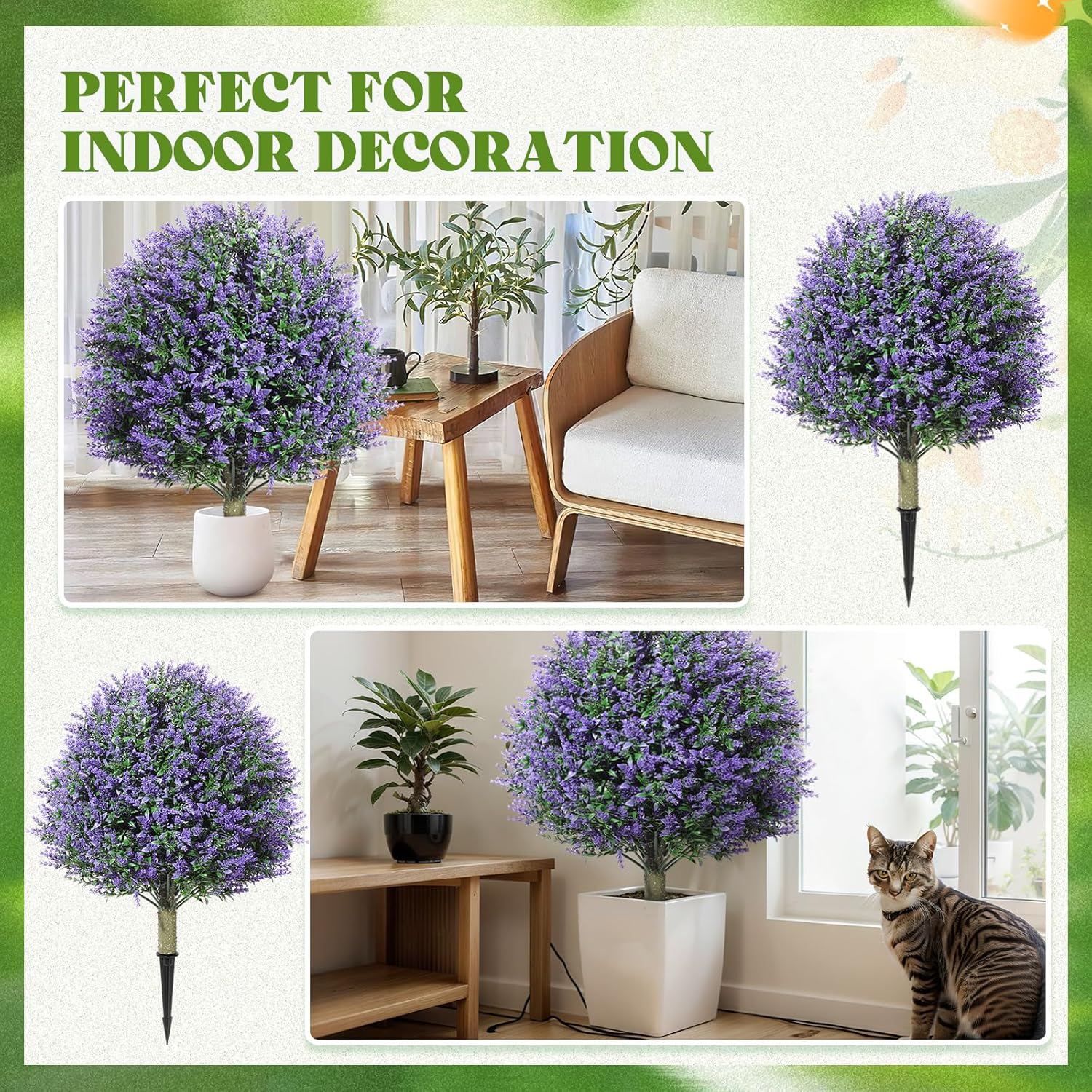 Lunmon 2 Pack 24" Artificial Topiary Ball Plants Trees with Flowers, Outdoor Fake Topiary Plants with Ground Spike, UV Resistant Faux Bushes for Indoor Outdoor Front Door Decor(Purple,Rose)