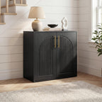 Fluted Sideboard Buffet Cabinet with Storage, Arched Doors & Adjustable Shelves, Modern Accent Credenza, Anti-Tip Console Cabinet for Living Room, Entryway, Hallway & Kitchen, Black