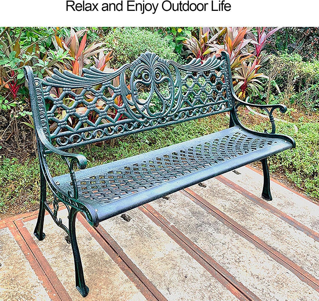 Bench，Patio Garden Bench, Anti- Rust Cast Iron Cast Aluminum Frame for Outdoor Path Yard Lawn Work Entryway Decor(A)