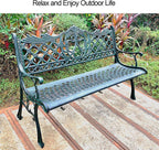 Bench，Patio Garden Bench, Anti- Rust Cast Iron Cast Aluminum Frame for Outdoor Path Yard Lawn Work Entryway Decor(A)