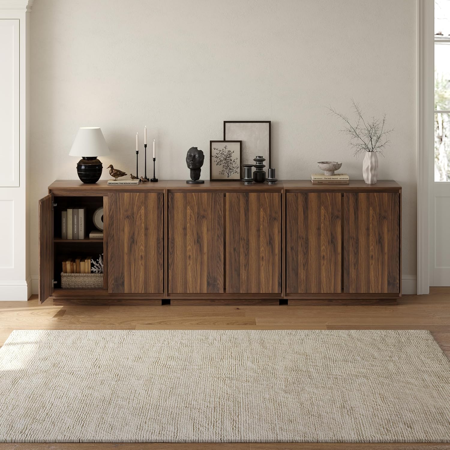 1pcs Sideboard Cabinet Buffet Cabinet with Storage with Adjustable Shelves and Handle-Free Design Suitable for Kitchens,Hallway,and Living Rooms Brown