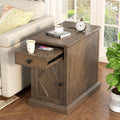 Merax Vintage End Table with Charging Station, Narrow Side Table with Cup Holders and Storage Cabinet for Living Room & Bedroom, Antique Brown