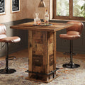 Tribesigns 39.4" H Square Bar Table, Industrial High Top Bistro Pub Cocktail Table with Metal Footrest for Kitchen Nook, Home Bar, Small Bars, Dark Brown (Table Only)