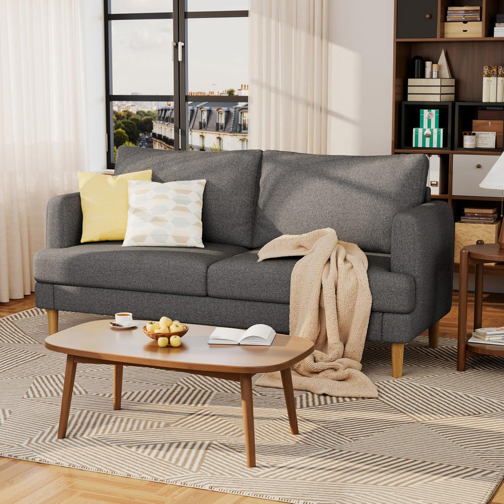 70" Modern Loveseat Sofa with USB Type-C Ports, Linen Fabric 2-Seater Deep Seat Couch, Cozy Small Couch Sofa for Living Room Bedroom Office Apartment (Dark Grey)
