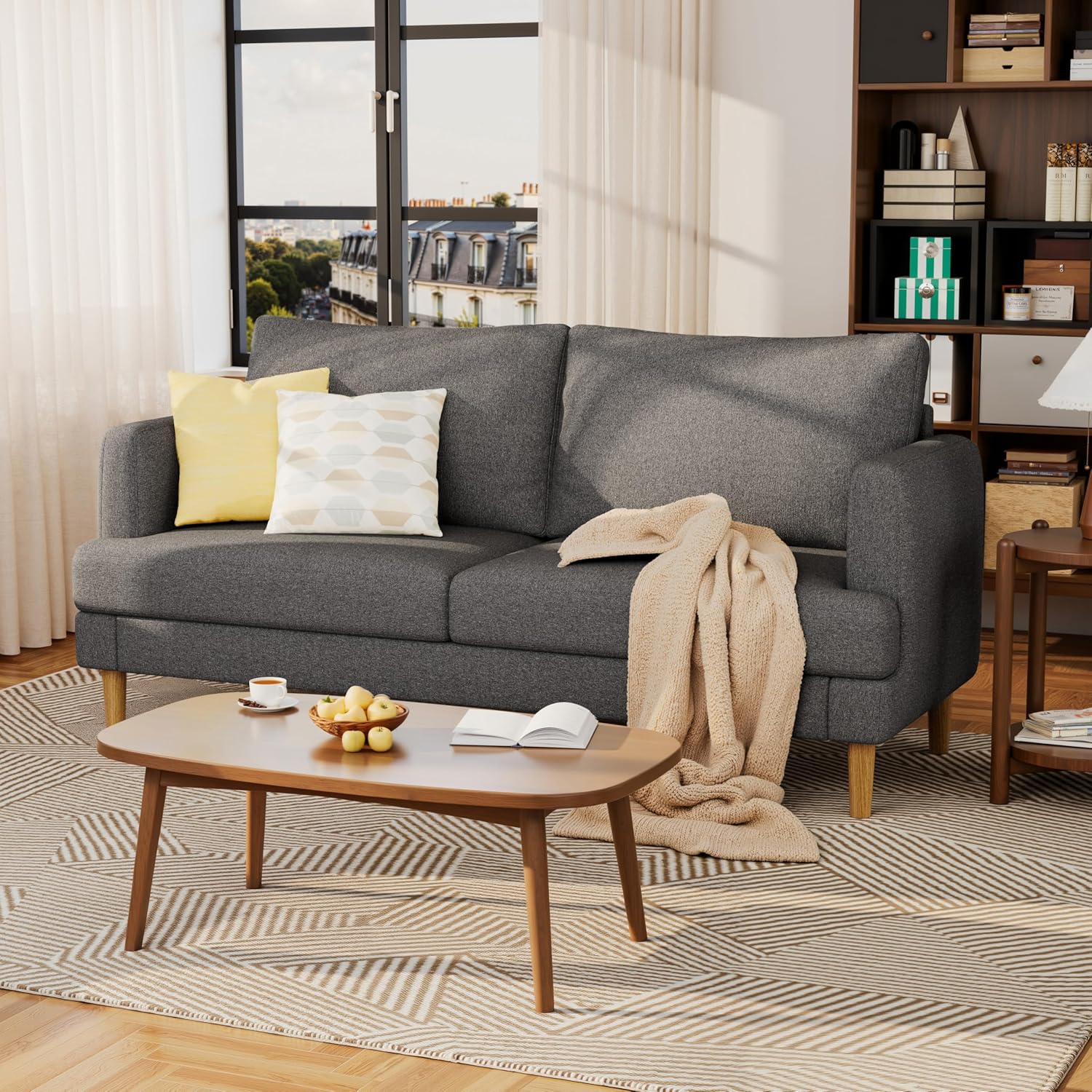 70" Modern Loveseat Sofa with USB Type-C Ports, Linen Fabric 2-Seater Deep Seat Couch, Cozy Small Couch Sofa for Living Room Bedroom Office Apartment (Dark Grey)
