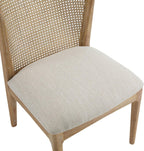 Modern Dining Chairs Set of 2, Fabric Upholstered Kitchen Chairs with Cane Webbing Back and Rubberwood Frame, Beige and Natural for Dining Room