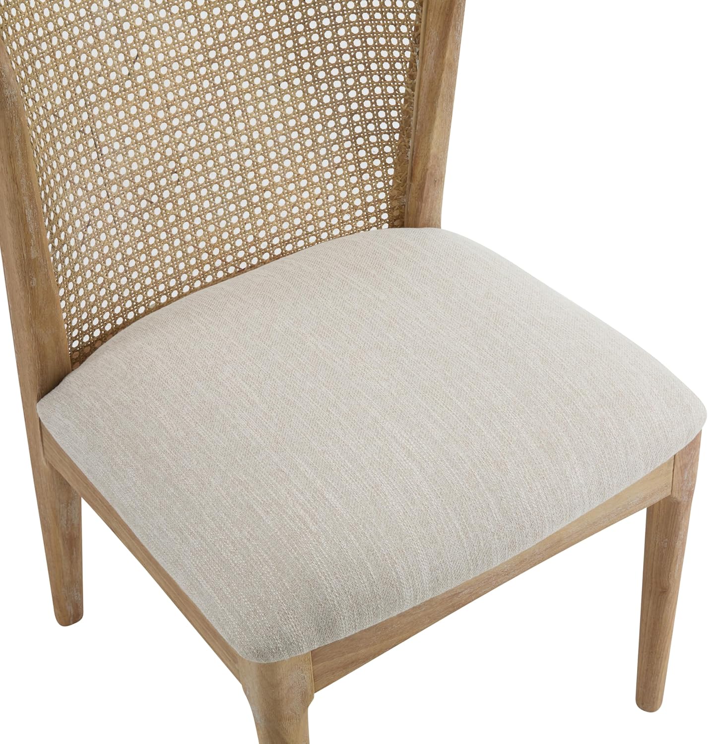 Modern Dining Chairs Set of 2, Fabric Upholstered Kitchen Chairs with Cane Webbing Back and Rubberwood Frame, Beige and Natural for Dining Room