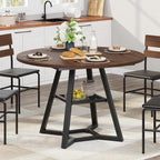 knoworld 43" Round Dining Table for 4, Kitchen Tables Dining Room Circle Dinner Table with Pedestal Metal Frame, Space Saving Wood Industrial Kitchen & Dining Room Tables, Walnut 43In