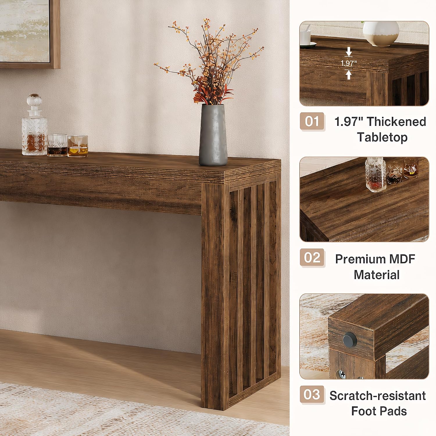 Tribesigns 63" Bar Table, Farmhouse Counter Height Pub Table for 4, Rectangular High Top Home Bar for Kitchen, Dining Room & Small Spaces, Rustic Brown