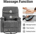 360° Swivel Rocking Recliner Chair, Massage Lazy Recliner, Small Spaces Recliner for Living Room, Bedroom and Nursery, Dark Gray Chenille